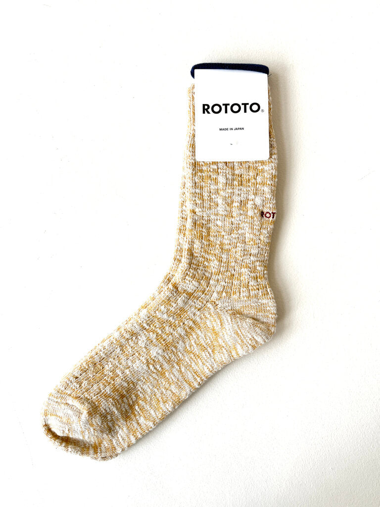ROTOTO COTTON SLUB CREW SOCKS IN YELLOW SIZE MEDIUM