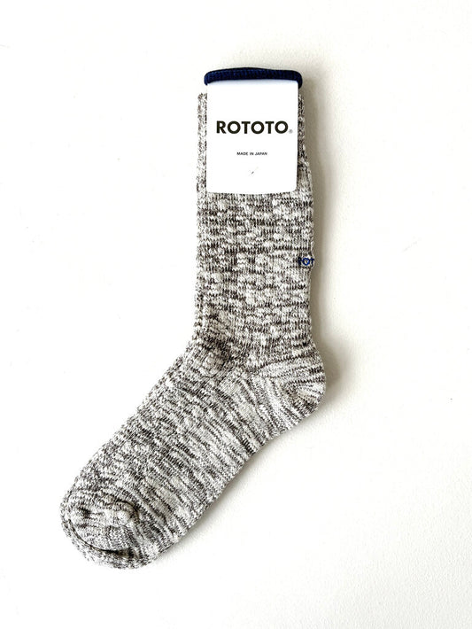 ROTOTO COTTON SLUB CREW SOCKS IN DARK BROWN SIZE MEDIUM
