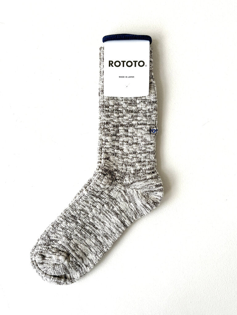 ROTOTO COTTON SLUB CREW SOCK DARK BROWN SIZE SMALL